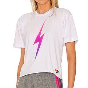 Aviator Nation BOLT FADE LOGO BOYFRIEND TEE In Vintage White Size Large NWOT